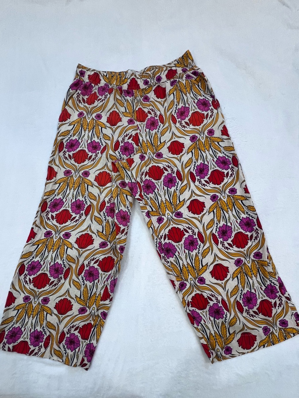 Rachel Zoe Linen Floral Wide-Leg Pants in White, Magenta & Red - Picture 3 of 8